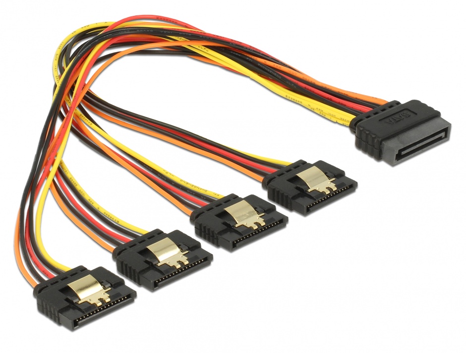 Imagine Cablu de alimentare SATA 15 pini la 4 x SATA 30cm, Delock 60157