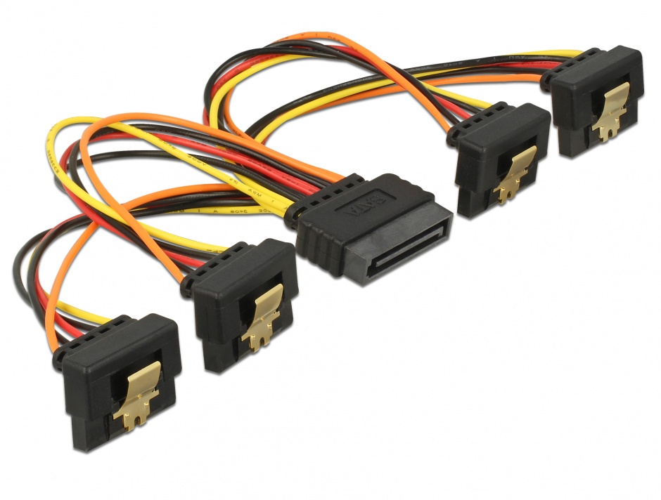 Imagine Cablu de alimentare SATA 15 pini la 4 x SATA unghi jos 15cm, Delock 60166