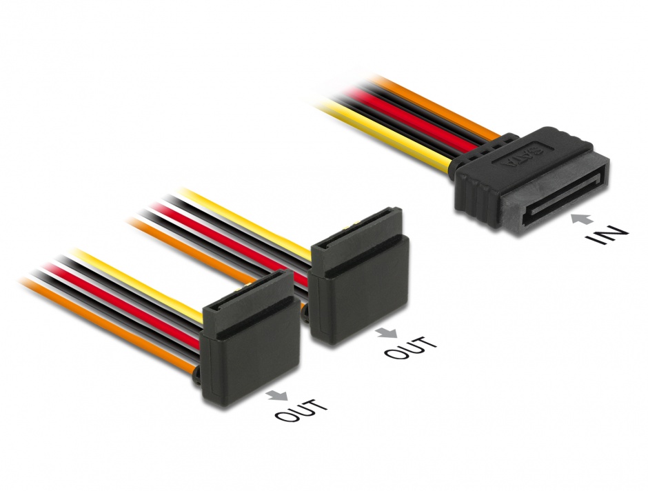 Imagine Cablu de alimentare SATA la 2 x SATA unghi sus 15cm, Delock 60170