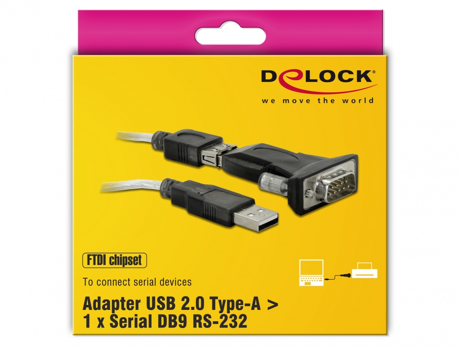 Imagine Adaptor USB la Serial RS232 FTDI, Delock 61425 