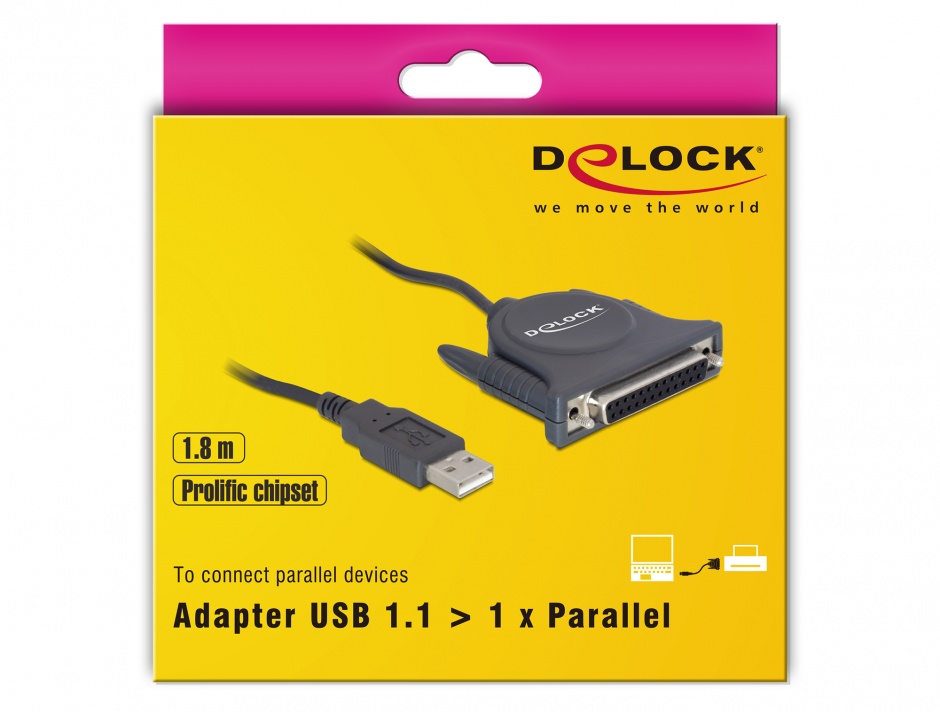 Imagine Cablu USB la paralel DB25 pini 1.6m, Delock 61509