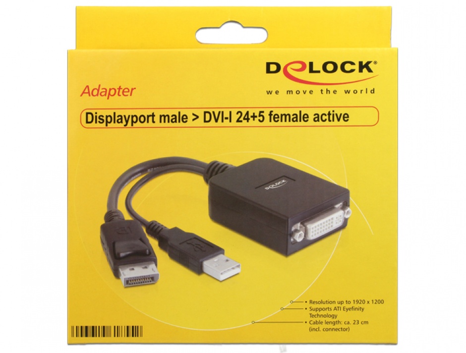 Imagine Adaptor Displayport la DVI-D Single Link 24+5 T-M activ, Delock 61855