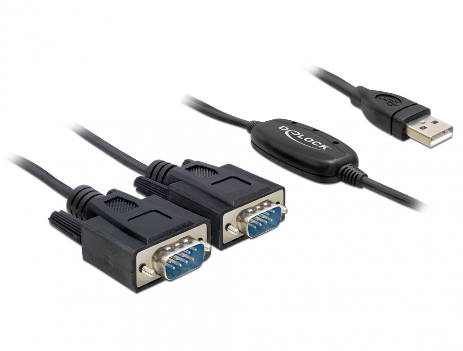 Imagine Cablu USB la 2 x Serial RS232 FTDI 1.4m, Delock 61886