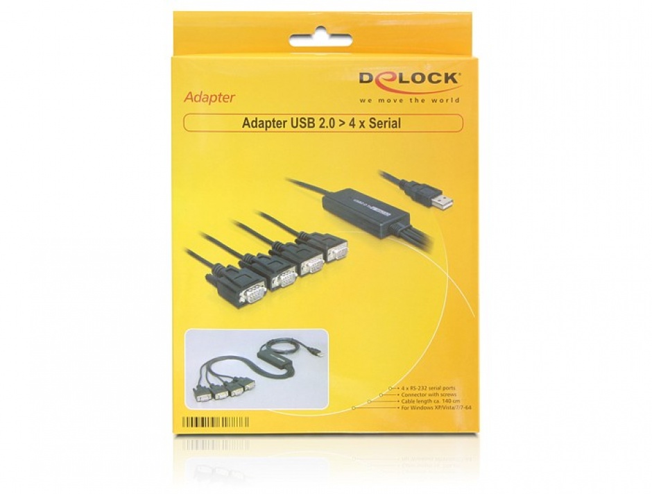 Imagine Cablu USB la 4 x Serial RS232 FTDI 1.4m, Delock 61887