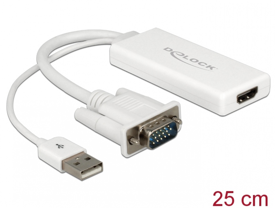 Imagine Convertor VGA la HDMI cu Audio Alb, Delock 62460