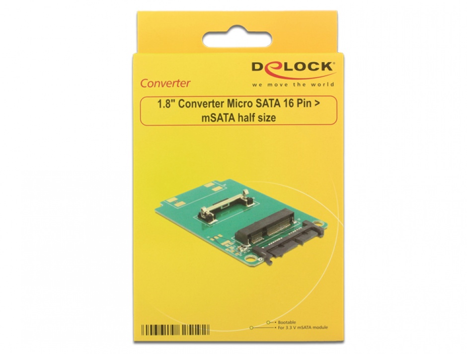 Imagine Convertor Micro SATA 16 pini la mSATA half size, Delock 62519