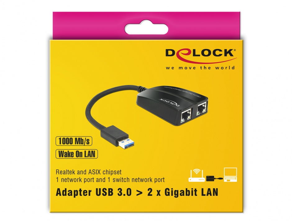 Imagine Adaptor USB 3.0 la 2 x Gigabit LAN 10/100/1000 Mb/s, Delock 62583
