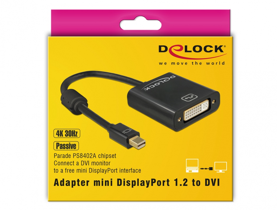 Imagine Adaptor mini Displayport la DVI T-M 1.2 4K Pasiv Negru, Delock 62605