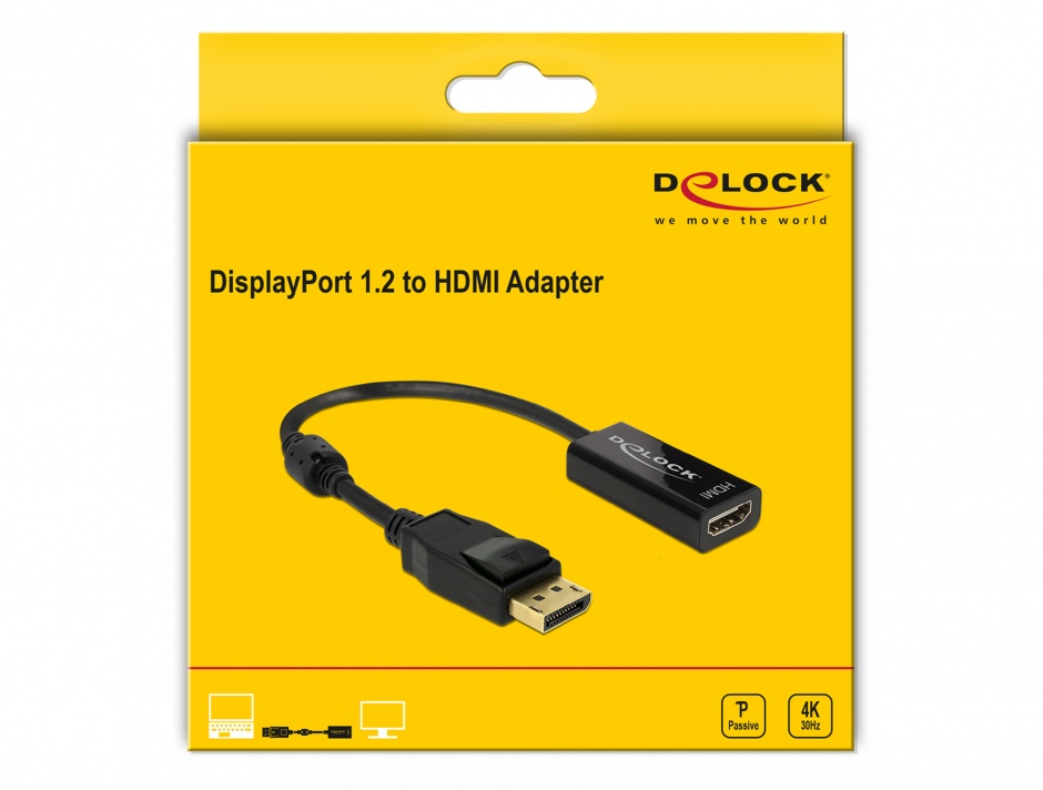 Imagine Adaptor Displayport la HDMI T-M 1.2 4K Pasiv Negru, Delock 62609