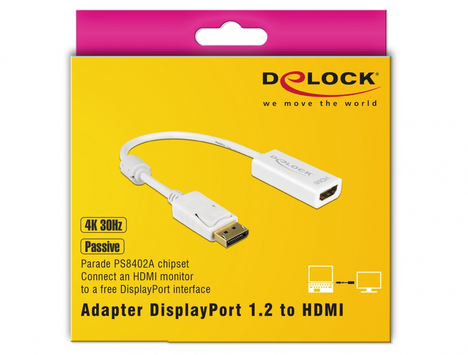 Imagine Adaptor Displayport la HDMI T-M 1.2 4K Pasiv Alb, Delock 62610