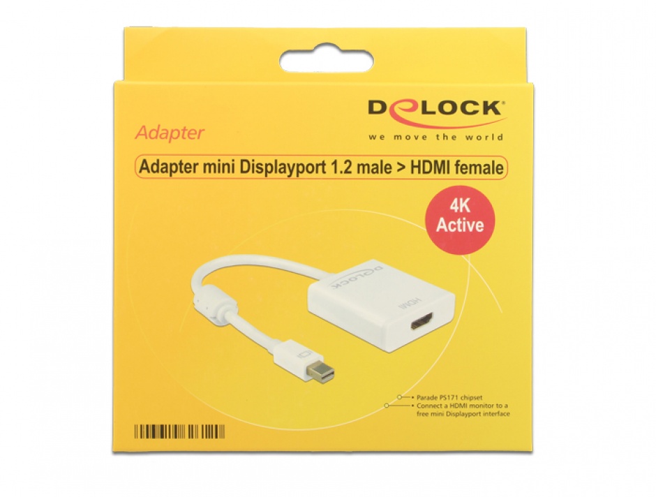 Imagine Adaptor mini Displayport la HDMI T-M 1.2 4K Activ Alb, Delock 62612