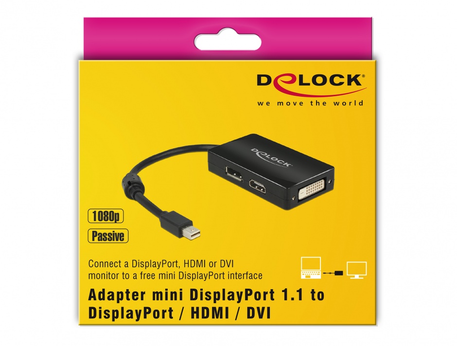 Imagine Adaptor mini Displayport la Displayport / HDMI / DVI pasiv T-M Negru, Delock 62623