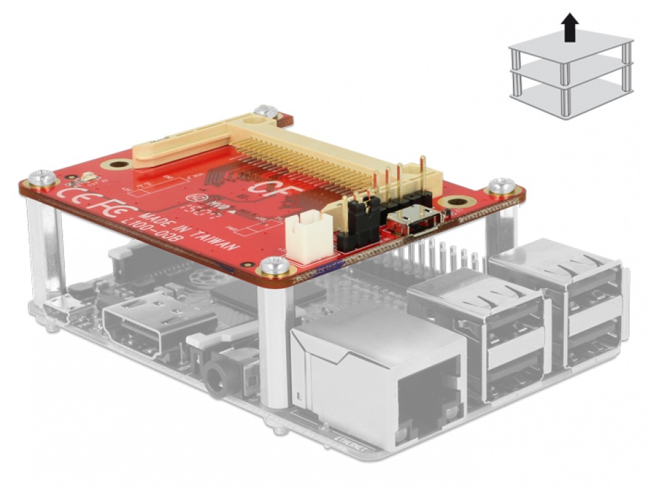 Imagine Convertor Raspberry Pi Micro USB-B la Compact Flash, Delock 62625