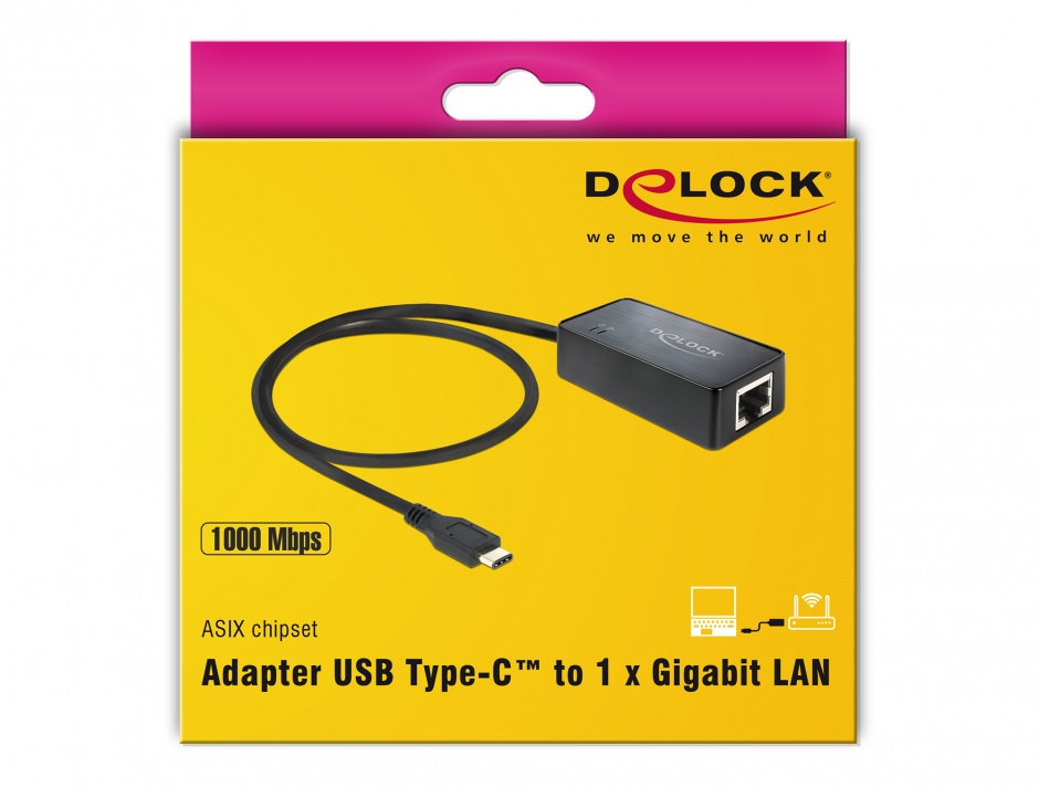 Imagine Adaptor SuperSpeed USB (USB 3.1, Gen 1) USB tip C la Gigabit LAN, Delock 62642