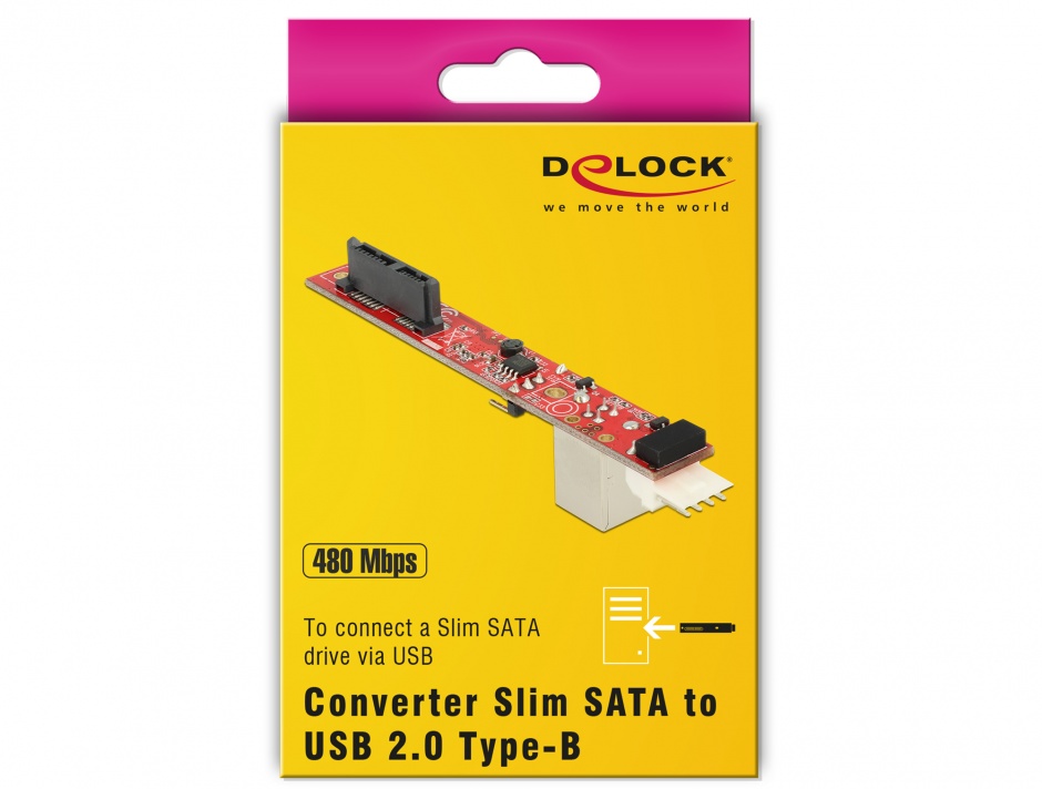 Imagine Convertor Slim SATA 13 pini la USB 2.0-B, Delock 62651