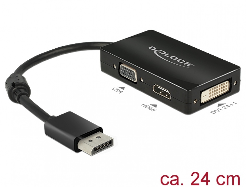 Imagine Adaptor Displayport la VGA / HDMI / DVI pasiv T-M Negru, Delock 62656