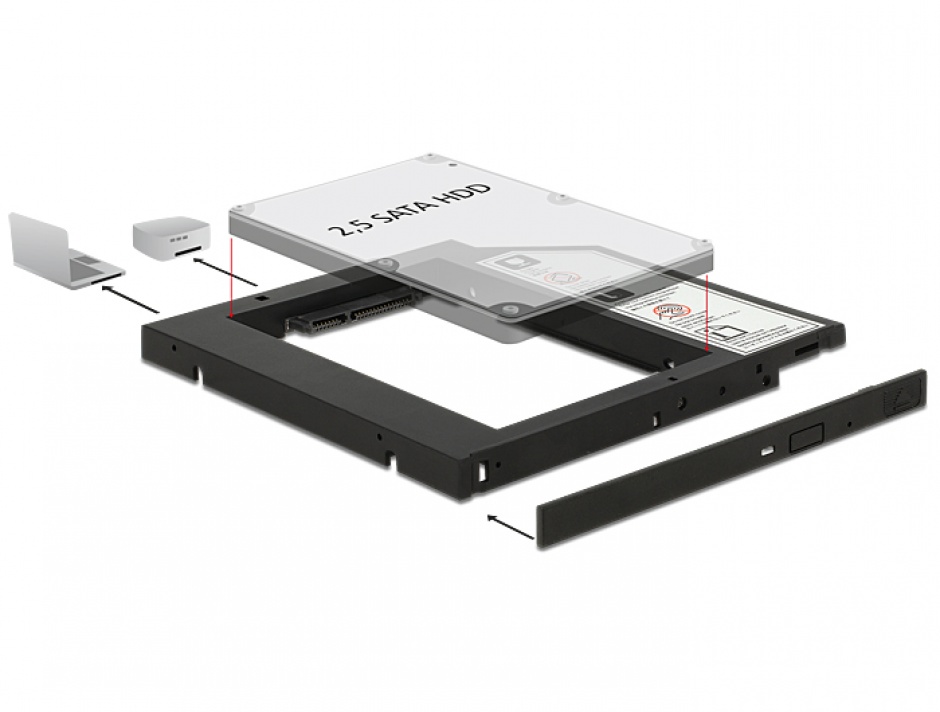 Imagine Installation Frame (Caddy) 10mm Slim SATA 5.25 pentru 2.5" SATA HDD 9.5mm, Delock 62669