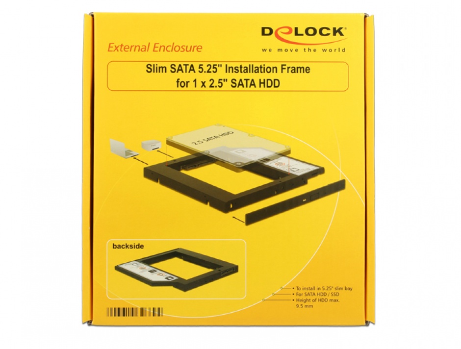Imagine Installation Frame (Caddy) Slim SATA 5.25 pentru 2.5" SATA HDD 9.5mm, Delock 62669