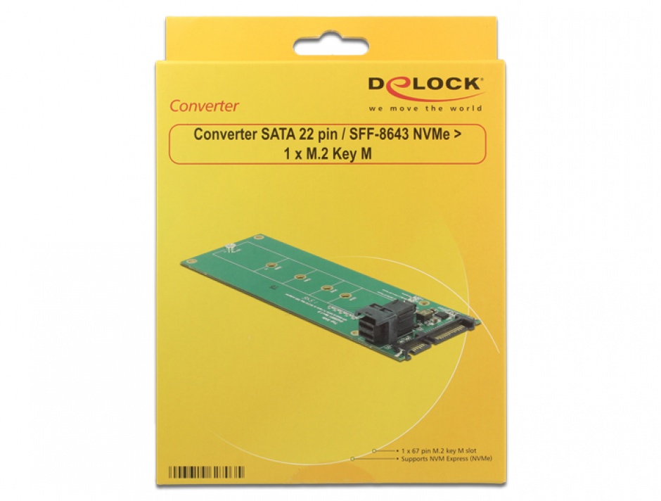 Imagine Convertor SATA 22 pini / SFF-8643 NVMe la 1 x M.2 NGFF Key M, Delock 62703