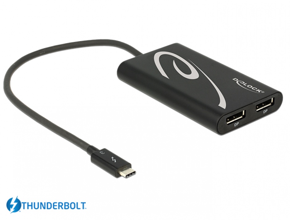 Imagine Adaptor Thunderbolt 3 (USB-C) la 2 x Displayport T-M 4K 60Hz, Delock 62708
