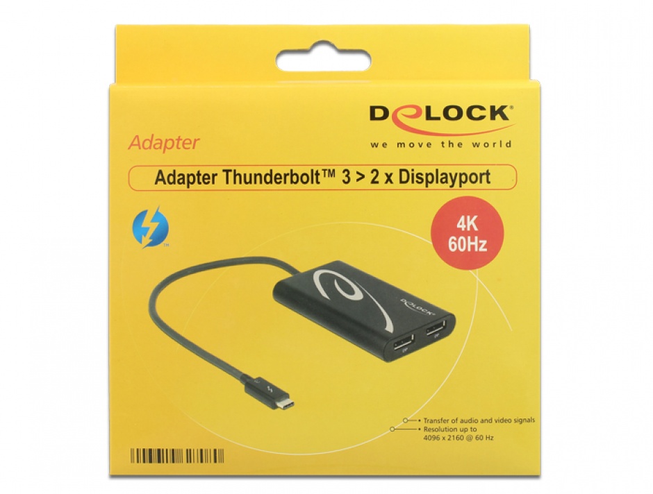 Imagine Adaptor Thunderbolt 3 (USB-C) la 2 x Displayport T-M 4K 60Hz, Delock 62708 