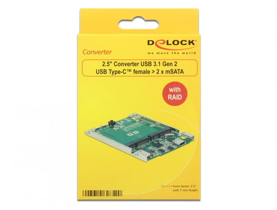 Imagine Convertor 2.5" USB 3.1 Gen 2 USB-C la 2 x mSATA cu RAID 7mm, Delock 62852