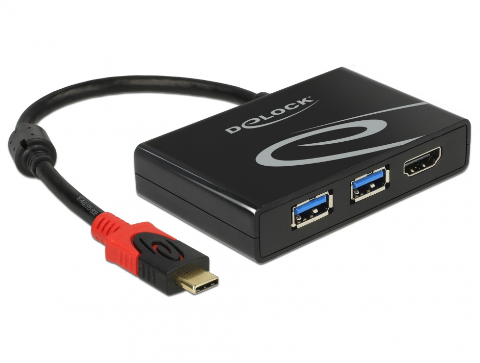 Imagine Adaptor USB 3.1 tip C la 2 x USB-A + 1 x HDMI-A (DP Alt Mode) 4K 30 Hz, Delock 62854 