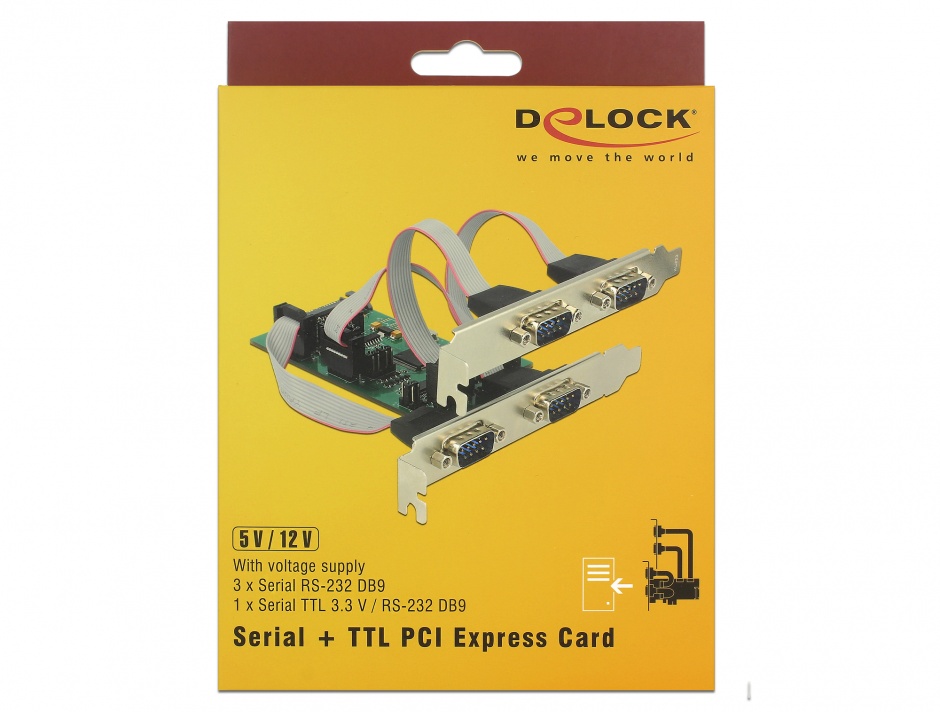Imagine PCI Express cu 3 x Serial RS-232 + 1 x TTL 3.3 V / RS-232 cu voltage supply, Delock 62922