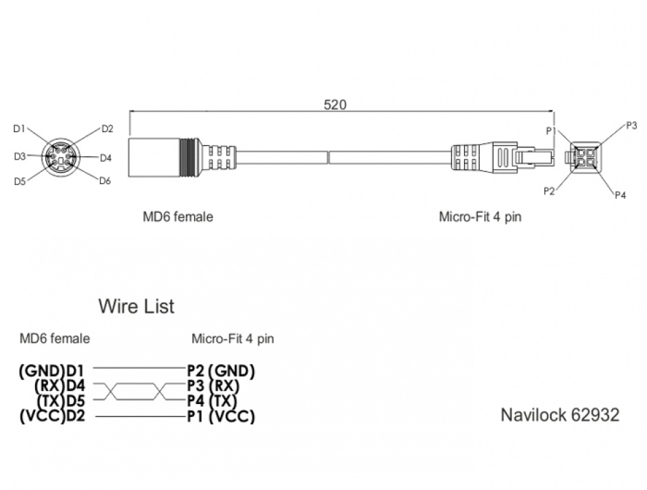 Imagine Cablu MD6 serial la micro fit 4 pini M-T 52cm, Navilock 62932