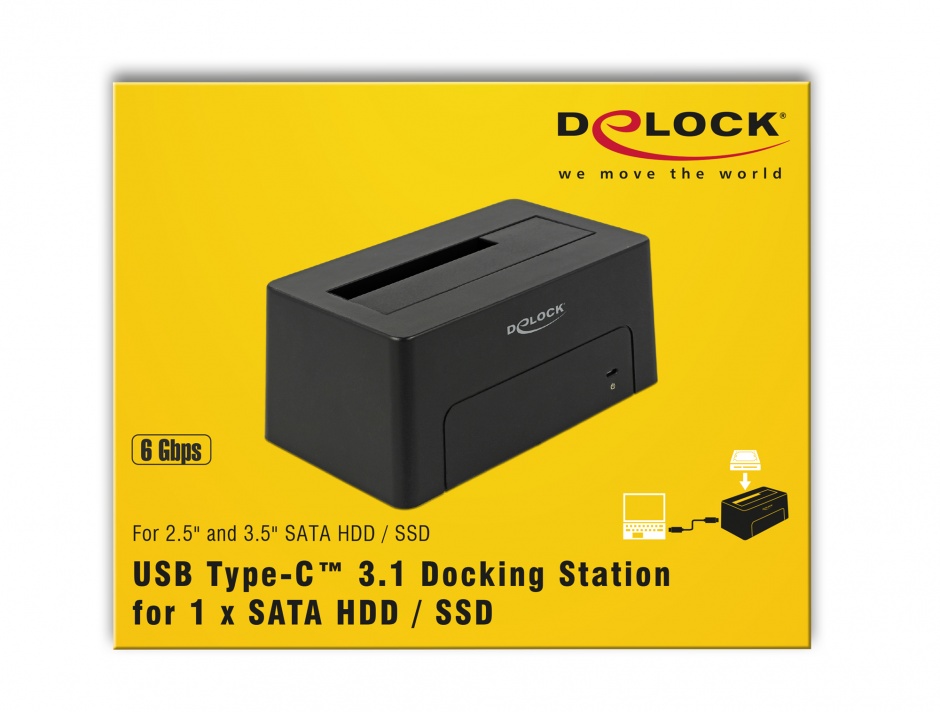 Imagine Docking Station USB 3.1-C pentru HDD/SSD SATA 2.5"+3.5", Delock 63958
