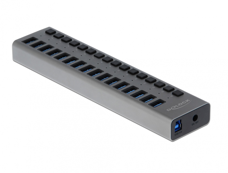 Imagine HUB cu 16 porturi USB 3.0 + switch ON/OFF Negru, Delock 63978