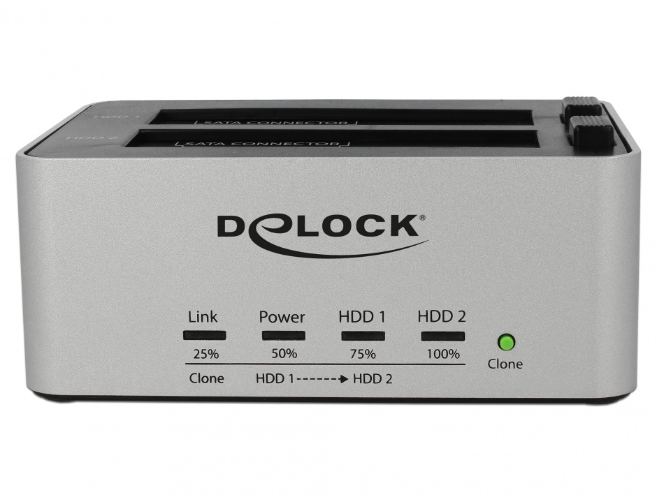 Imagine Dual Docking Station 2 x SATA HDD / SSD la USB 3.0 functie de Clona carcasa metalica, Delock 63991