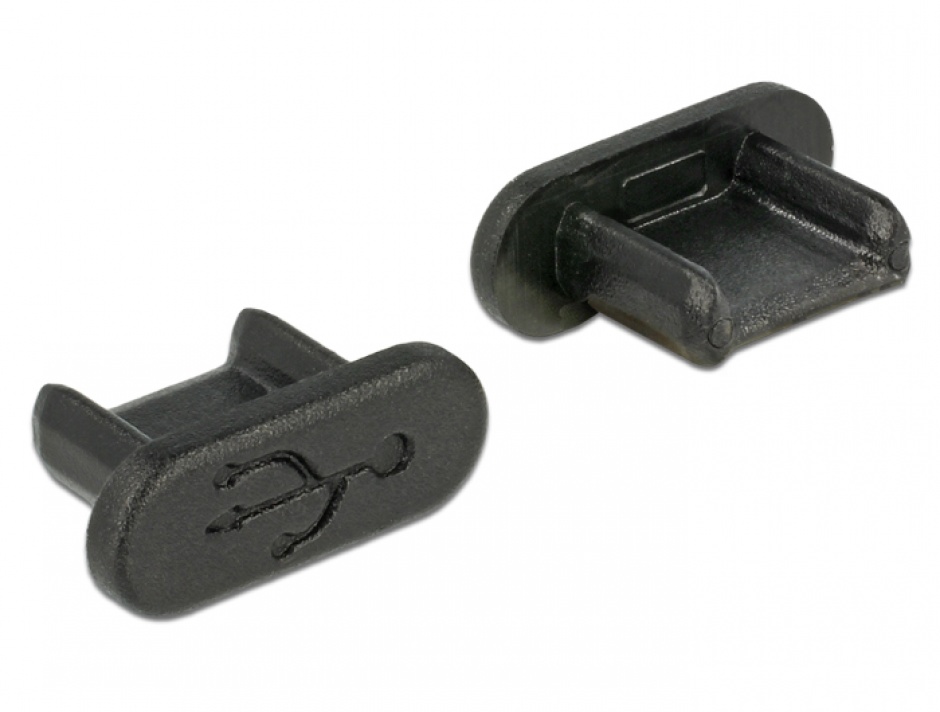 Imagine Protectie impotriva prafului pentru conector micro USB-B mama Negru set 10 buc, Delock 64007