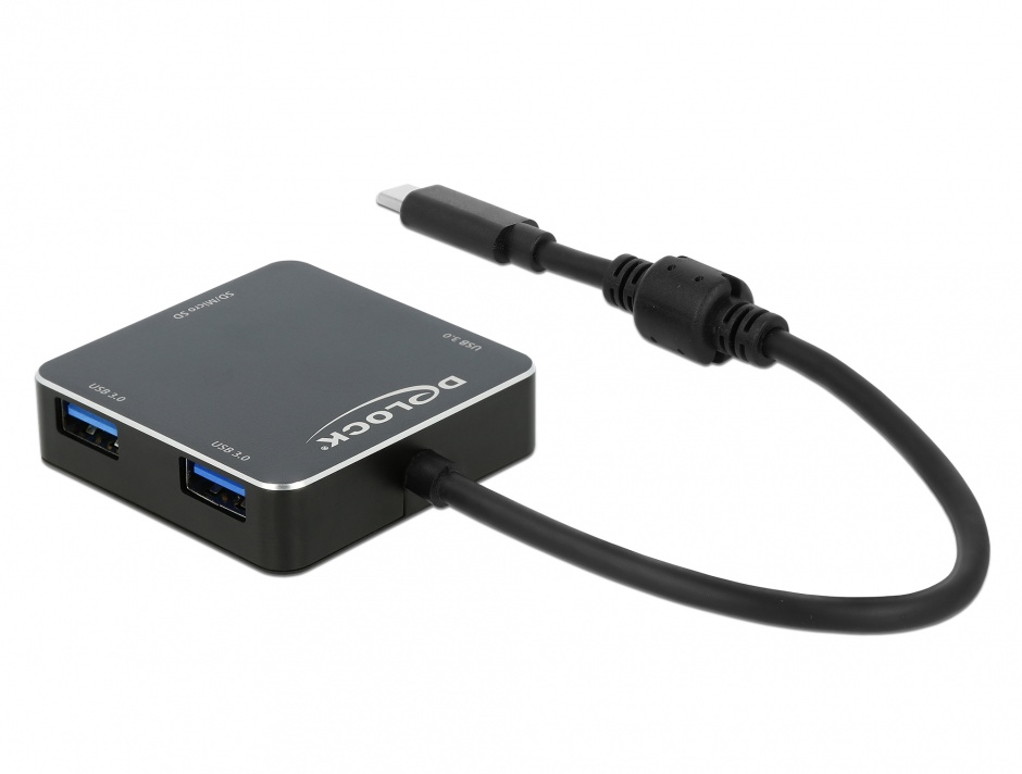 Imagine HUB USB 3.1-C la 3 x USB-A + slot SD + slot micro SD Negru, Delock 64042