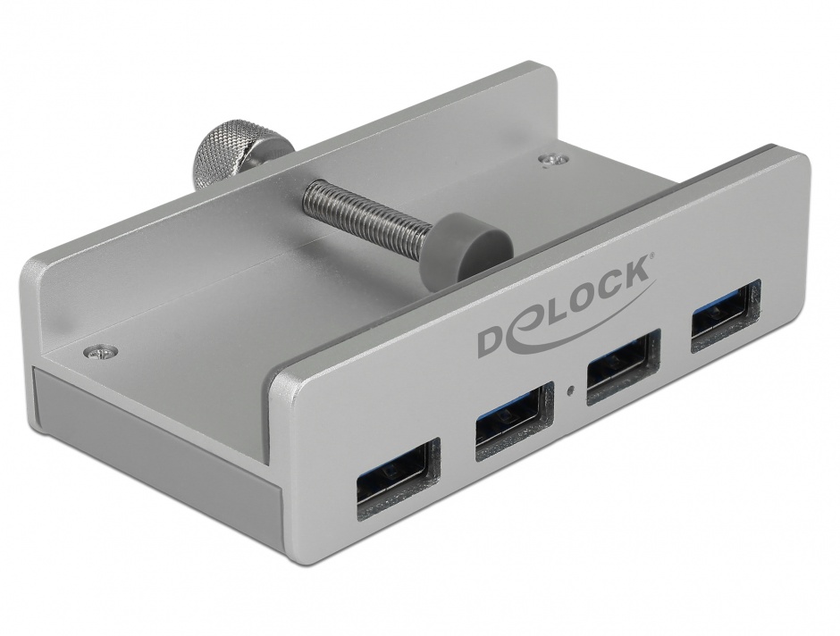 Imagine HUB USB 3.0 cu 4 porturi prindere monitor Argintiu, Delock 64046