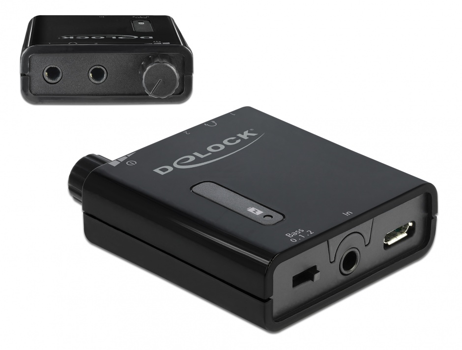 Imagine Amplificator audio portabil cu 2 iesiri si bass boost, Delock 64056