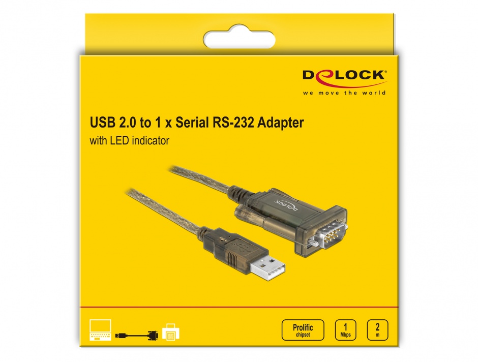 Imagine Adaptor USB la Serial DB9 RS-232 Prolific cu indicator LED, Delock 64073