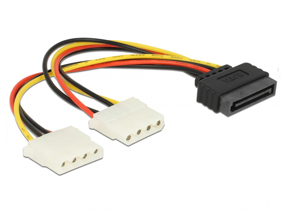 Imagine Cablu alimentare SATA la 2 x Molex T-M, Delock 65159