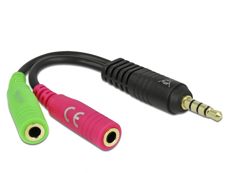 Imagine Cablu stereo jack 3.5mm 4 pini la 2 x jack 3.5mm pentru casca + microfon T-M (standard pin assignmen