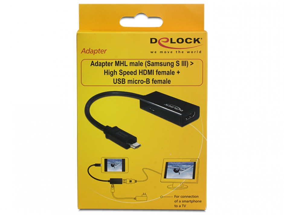 Imagine Adaptor MHL la HDMI + micro USB-B T-M 11 pini (Samsung S3,S4,S5), Delock 65437