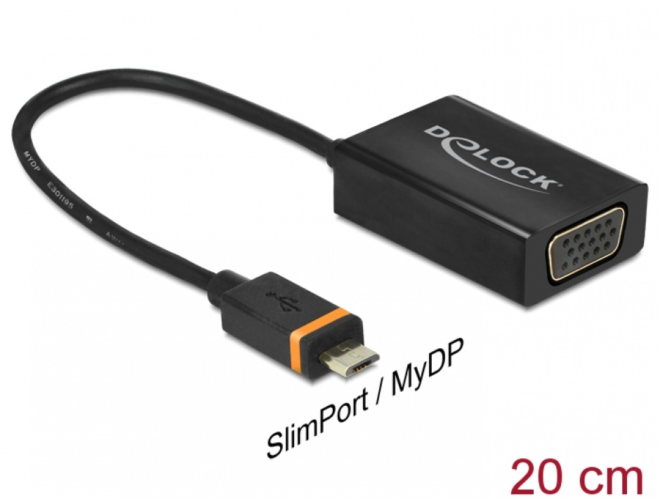 Imagine Adapter SlimPort / MyDP la VGA + Micro USB, Delock 65551