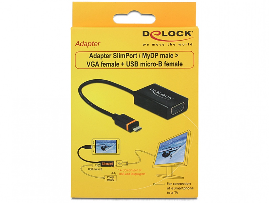 Imagine Adapter SlimPort / MyDP la VGA + Micro USB, Delock 65551