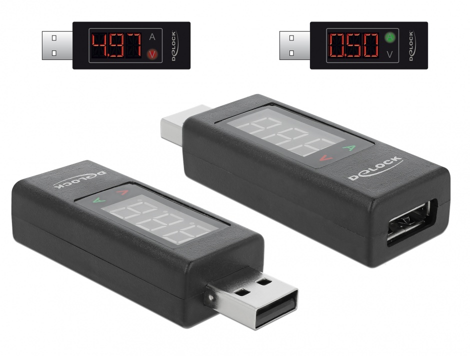 Imagine Adaptor USB 2.0 T-M cu indicator LED pentru voltaj/amperaj, Delock 65569