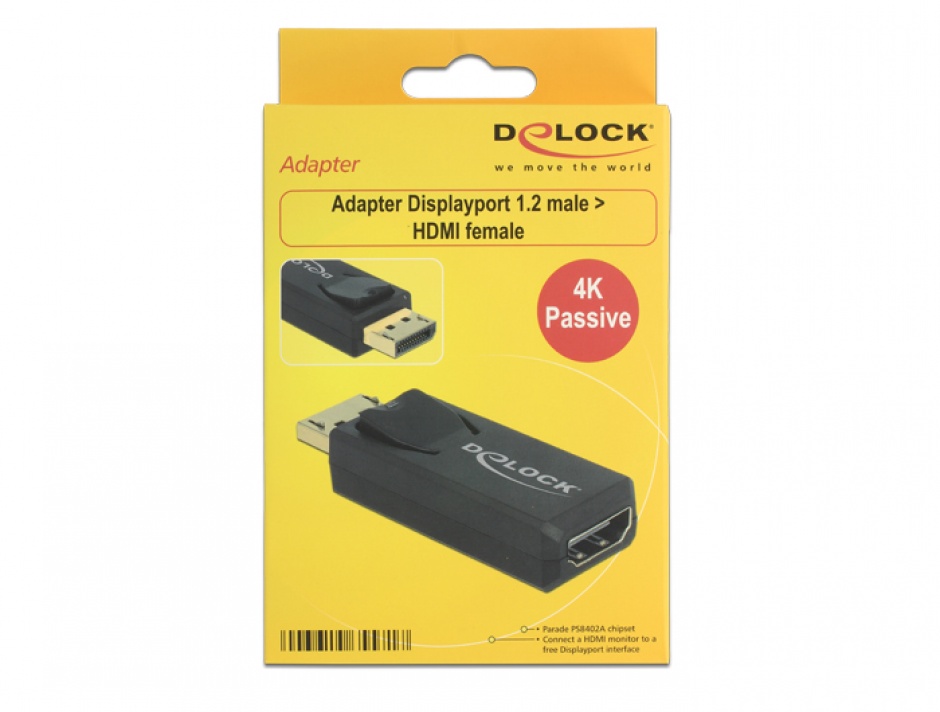 Imagine Adaptor Displayport 1.2 la HDMI T-M 4K Pasiv negru, Delock 65571