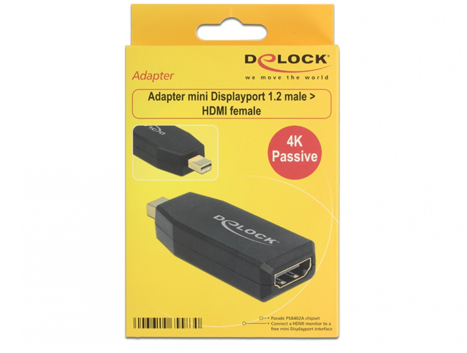 Imagine Adaptor mini Displayport 1.2 la HDMI T-M 4K pasiv negru, Delock 65583