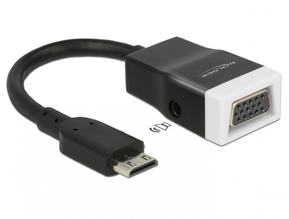 Imagine Adaptor mini HDMI-C la VGA cu Audio Negru T-M 15cm, Delock 65588
