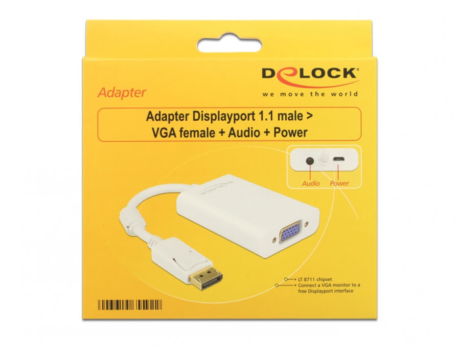 Imagine Adaptor Displayport la VGA 15 pini T-M, Audio + Power, Delock 65592