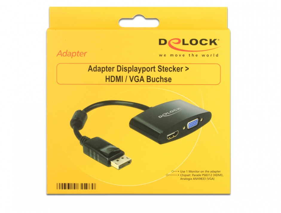 Imagine Adaptor Displayport 1.1 la HDMI / VGA T-M, Delock 65596