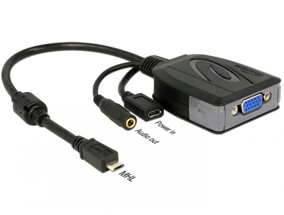 Imagine Adaptor MHL 2.0 Micro USB la VGA alimentare + sunet, Delock 65646