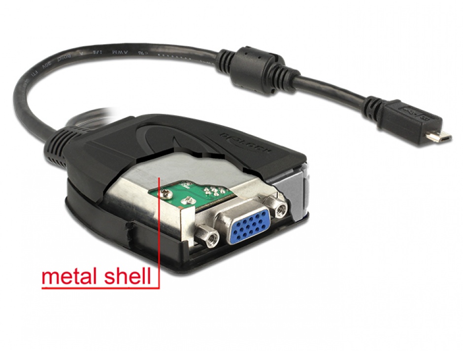 Imagine Adaptor MHL 2.0 Micro USB la VGA alimentare + sunet, Delock 65646 